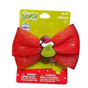 Claires Girls Grinch Embellished Bow‎ Christmas Clip Holiday Red